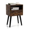 Bedroom & Small Spaces Mid Century Nightstand 2 Pcs Set With Drawer And Shelf