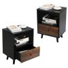 Bedroom End Table Storing Shelf Nightstand Set Of 2 With 1 Drawer