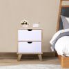 Set of 2 Wooden Nightstand with Two Drawers, End Table with Tall Legs, Multiple Usages Bedside Table, Indoors, Burlywood & White