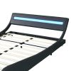 Faux Leather Upholstered Platform Bed Frame with led lighting , Curve Design, Wood Slat Support, No Box Spring Needed, Easy Assemble, Queen Size, Blac