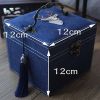 Dark Blue Velvet Chinese Style Small Three Layers Jewelry Storage Organizer Box Random Embroidery Travel Portable Jewelry Holder