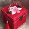 Red Velvet Chinese Style Small Three Layers Jewelry Storage Organizer Box Random Embroidery Travel Portable Jewelry Holder