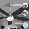 Noiseless 52 Inch Black Ceiling Fan with Lights Remote Control Modern Ceiling Fans for Bedroom Living Room Low Profile Ceiling Fan with 6 Speeds 3 Col