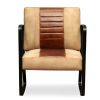 Lounge Chair Brown Genuine Leather and Canvas