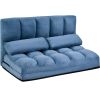 Double Chaise Lounge Sofa Floor Couch and Sofa with Two Pillows for Living Room (Blue) RT