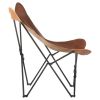 Foldable Butterfly Chair Brown Real Leather