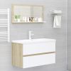 Bathroom Mirror White and Sonoma Oak 31.5"x4.1"x14.6" Chipboard