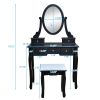 Vanity Table Set Cushioned Stool, Makeup Dressing Table 5 Drawers, Removeable 360Â° Rotating Mirror, Modern Writing Desk for Home Bedroom, Black