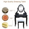 Vanity Table Set Cushioned Stool, Makeup Dressing Table 5 Drawers, Removeable 360Â° Rotating Mirror, Modern Writing Desk for Home Bedroom, Black