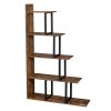 Wooden 5-Tier Bookshelf, Industrial Vintage Freestanding Bookcase Multipurpose Storage Display Rack, Wood Look Accent Metal Organizer Frame for Living