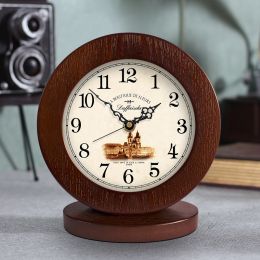 Living Room American Simple Wooden Clock Table Clock Mute Modern Bedroom Table Clock (style: E)