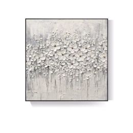 Top Selling Handmade Abstract Oil Painting Wall Art Modern Minimalist White Flowers Picture Canvas Home Decor For Living Room Bedroom No Frame (size: 90x90cm)