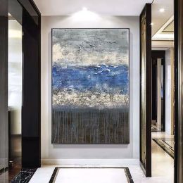 Top Selling Handmade Abstract Oil Painting Wall Art Modern Minimalist Blue Picture Canvas Home Decor For Living Room Bedroom No Frame (size: 90x120cm)