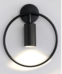 Nordic Minimalist Ring Wall Lamp Post-Modern Bedroom Bedside Creative Staircase Aisle Porch Corridor Wall Spotlight (Color: Black, style: White light)