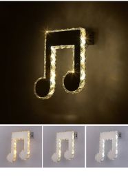 Crystal Wall Lamp Simple Led Living Room Background Wall Lamp Bedroom Bedside Lamp Corridor Wall Lamp (Color: 3 color dimming, style: Musical note)