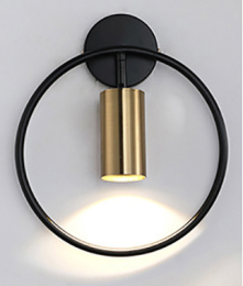 Nordic Minimalist Ring Wall Lamp Post-Modern Bedroom Bedside Creative Staircase Aisle Porch Corridor Wall Spotlight (Color: Black and gold, style: Warm light)