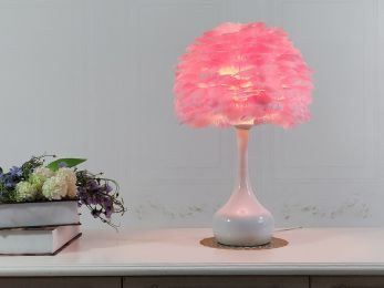 Luxury Feather Table Lamp Bedroom Bedside Light Nordic Ins Touch Dimming Desk Lights for Living Room Study Room Decor Lighting (Color: Pink, power-style: US-Power switch button)