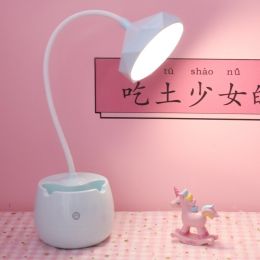 Small Table Lamp iIns Wind Simple Girl Bedroom Desktop Eye Protection Desk Rechargeable Plug Dual-use Adjustable Brightness (style: D)