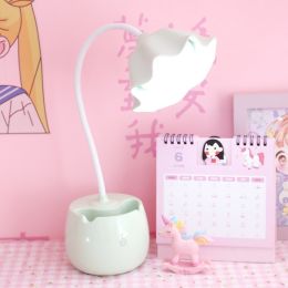 Small Table Lamp iIns Wind Simple Girl Bedroom Desktop Eye Protection Desk Rechargeable Plug Dual-use Adjustable Brightness (style: A)