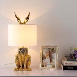 Bedroom Rabbit Table Lamp Living Room Room Bedside Lighting (Color: Gold, style: US Plug)