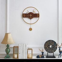 Creative Brass Wall Clock For Bedroom Guest Room Without Perforation Mute Wall Clock Decoration (Color: Brown)