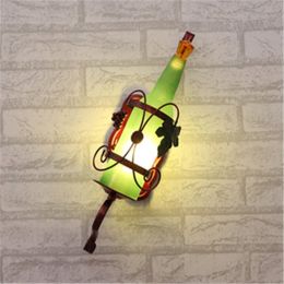 Creative Wall Lamp Bedroom Bedside Lamp Wine Bottle (Color: Green single LED)