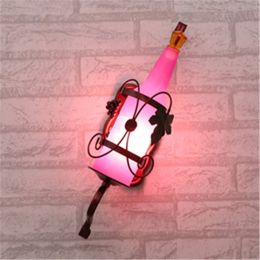 Creative Wall Lamp Bedroom Bedside Lamp Wine Bottle (Color: Pink single LED)