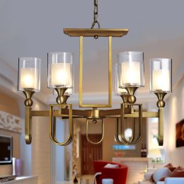 Manufacturers wholesale American household chandeliers European type iron glass dining chandelier led chandelier living room bedroom light (Color: Neutral light, style: B)