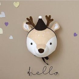 Ins animal head wall decoration cloth children''s room wall decoration Nordic creative bedroom wall hanging (style: Style 5 with hat)