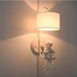 Little angel creative bedroom bedside wall lamp (Color: 6031C Fabric, style: No bulb)