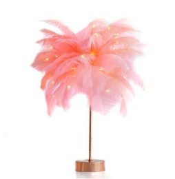 Feather Lamp Nordic Desk Lamp European-Style Bedroom Bedside Feather Table Lamp Night Light Table Lamp Decoration Modern (Color: Pink Flash USB)