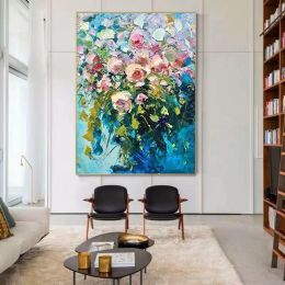 Modern Oil Painting Flowers Hand Painted Drawing Wall Art Canvas Pictures  Home Decoration Gift For Living Room Bedroom No Frame (size: 75x150cm)