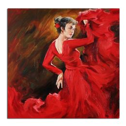 Ha's Art 100% Hand Painted Abstract Oil Painting Wall Art Modern Red Dancing Girl Picture Canvas Home Decor For Living Room Bedroom No Frame (size: 80x80cm)