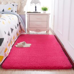 Wool Velvet Small Carpet Bedroom Full Of Floor Mats In Front Of The Bed (Color: Rose Red, style: E)