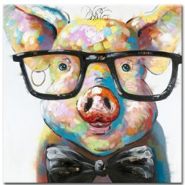 Top Selling Handmade Abstract Oil Painting Wall Art Modern Minimalist Pet Pig Canvas Home Decor For Living Room Bedroom No Frame (size: 60x60cm)