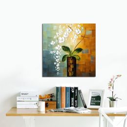 Handmade Abstract Oil Painting Top Selling Wall Art Modern White Flowers Landscape Picture Canvas Home Decor For Living Room Bedroom No Frame (size: 80x80cm)