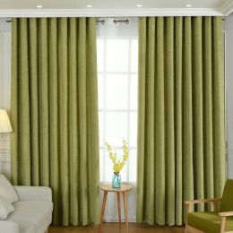 Factory direct stitching simple solid chenille curtain high shading curtain finished living room bedroom curtains (Color: Green, style: Cloth zero shear)