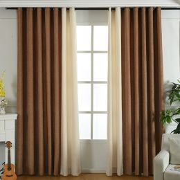 Factory direct stitching simple solid chenille curtain high shading curtain finished living room bedroom curtains (Color: coffee, style: Cloth zero shear)