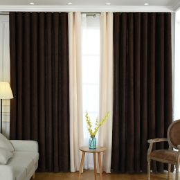 Factory direct stitching simple solid chenille curtain high shading curtain finished living room bedroom curtains (Color: Dark Coffee, style: Cloth zero shear)