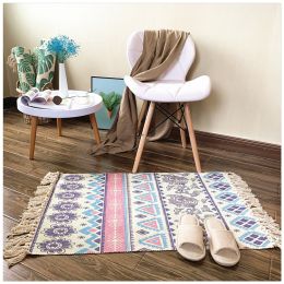 Nordic Cotton And Linen Carpet Home Decoration Living Room Coffee Table Blanket Bedroom Bed Long Strips Can Be Machine Washed (Color: A6, size: 60X180CM)