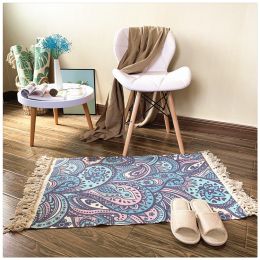 Nordic Cotton And Linen Carpet Home Decoration Living Room Coffee Table Blanket Bedroom Bed Long Strips Can Be Machine Washed (Color: A4, size: 120x180cm)