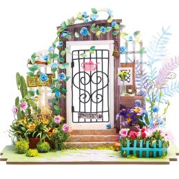 Robotime DIY Studio Bedroom Dining Room House with Furniture Children Adult Doll House Miniature Dollhouse Wooden Kits Toy DGM (SKU: DGM02Garden Entrance)