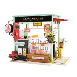 Robotime DIY Studio Bedroom Dining Room House with Furniture Children Adult Doll House Miniature Dollhouse Wooden Kits Toy DGM (SKU: DGM06 Dessert shop)