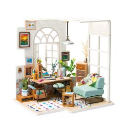 Robotime DIY Studio Bedroom Dining Room House with Furniture Children Adult Doll House Miniature Dollhouse Wooden Kits Toy DGM (SKU: DGM01 Soho Time)