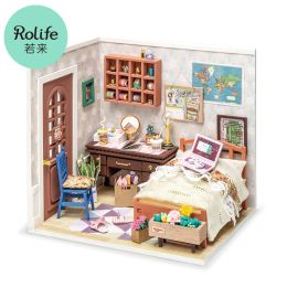 Robotime DIY Studio Bedroom Dining Room House with Furniture Children Adult Doll House Miniature Dollhouse Wooden Kits Toy DGM (SKU: DGM08 Anne Bedroom)