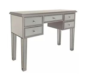 5 Drawer Wooden Console Table with Mirror Inserts, Silver and Gray (SKU: UPT-157133)