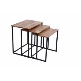 Wooden Nesting Coffee End Tables With Metal Base, Set of 3, Brown And Black (SKU: UPT-69000)