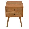 DunaWest Wooden Bedside Table with 2 Drawers and Angled Legs, Oak Brown