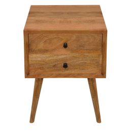 DunaWest Wooden Bedside Table with 2 Drawers and Angled Legs, Oak Brown (Default: Default)