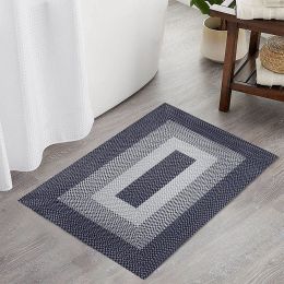 Area Rug Hand Woven Premium Cotton Material Eco Friendly Braid Craft Beautiful Carpet Non-Slip Durable Comfortable for Living Room Bedroom Home Decora (Color: Deep Blue, size: 1.6' x 2.6')